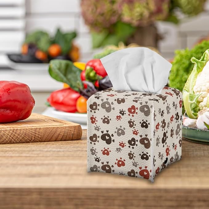 Brown Dog Paws Tissue Box Cover Holder Stylish PU Leather Square Tissue Box - Image 5