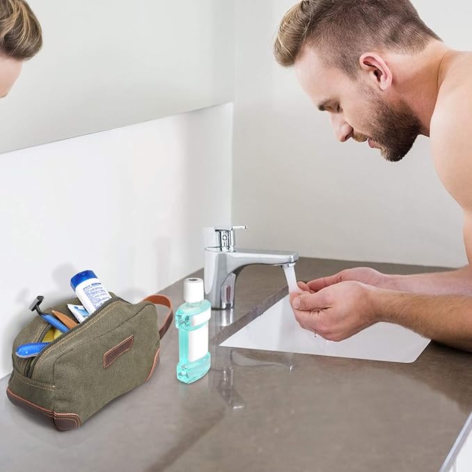 Emissary Men's Leather and Canvas Travel Toiletry Dopp Kit, Shaving Bag - Image 6