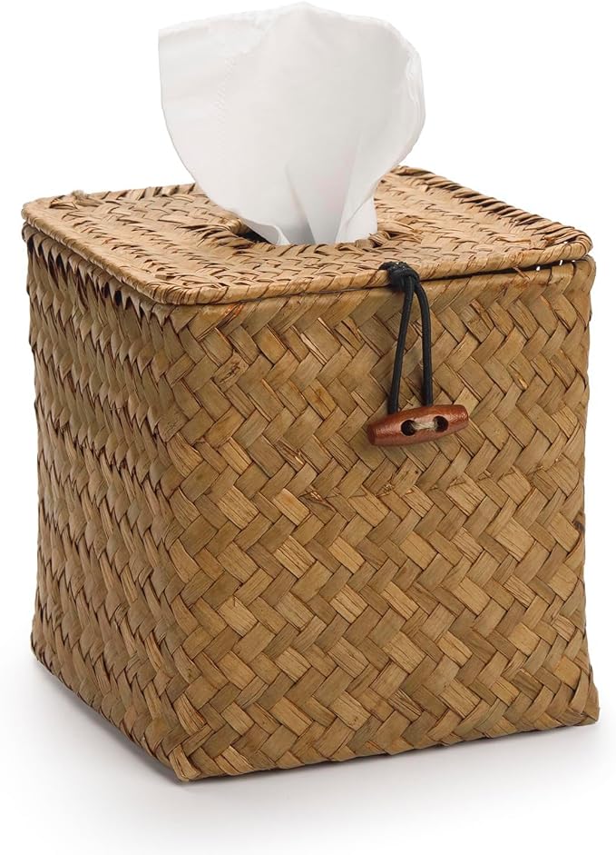 Tissue Box Cover Square, Seagrass Tissue Box Holder, Woven Facial Tissue Holder by XIMISISE