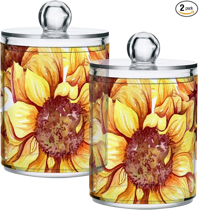 2 Pack Qtip Holder Dispenser for Cotton Ball Sunflowers Floral Cotton Swab by ALAZA