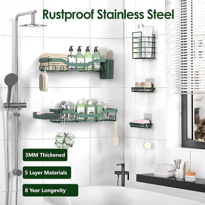 Shower Caddy Adhesive Shower Organizer 7-Pack, Rustproof Stainless Steel - Image 5