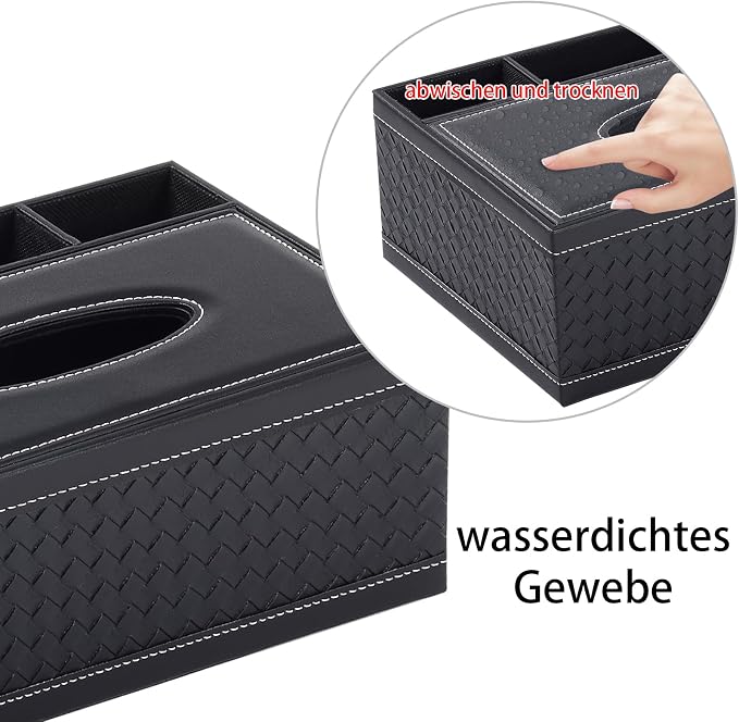 Tissue Box Cover Rectangle Black Tissue Box Holder PU Leather Facial Tissue - Image 5
