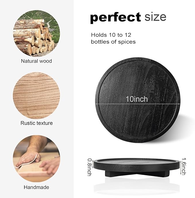 Round Decorative Tray Wood Bathroom Counter Organizer Farmhouse Kitchen Decor - Image 6