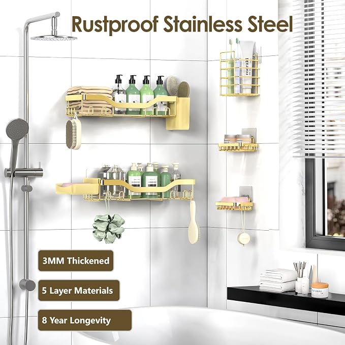 Shower Caddy Adhesive Shower Organizer 7-Pack, Rustproof Stainless Steel - Image 5