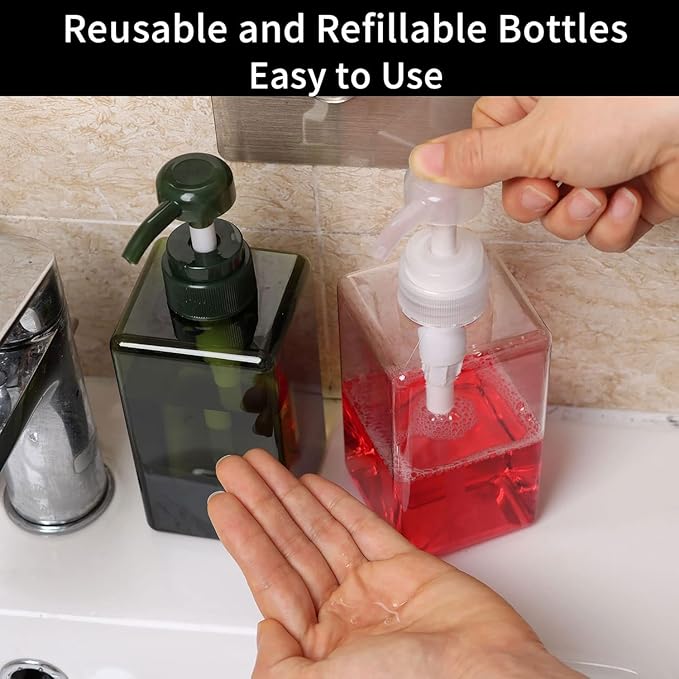 450ml Pump Bottle Dispenser Jansburg 2Pack Refillable Square Plastic Lotion - Image 6