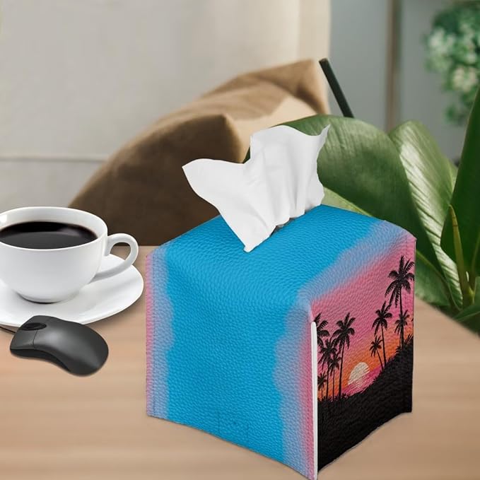 Sunset Tissue Box Holder Waterproof PU Leather Square Modern Tissue Box Cover - Image 4