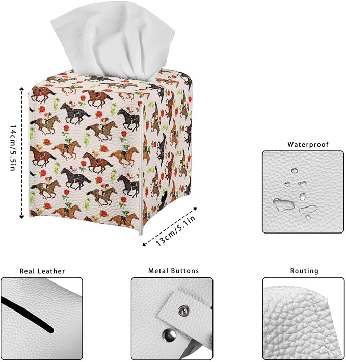 Racing Horse Flower Portable Tissue Box Holder, Lightweight PU Leather Square - Image 7