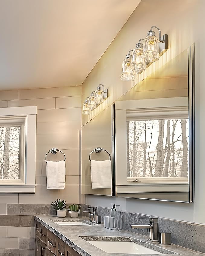 Bathroom Light Fixture, HWH 3-Light Vanity Light Brushed Nickel Modern Bathroom - Image 6