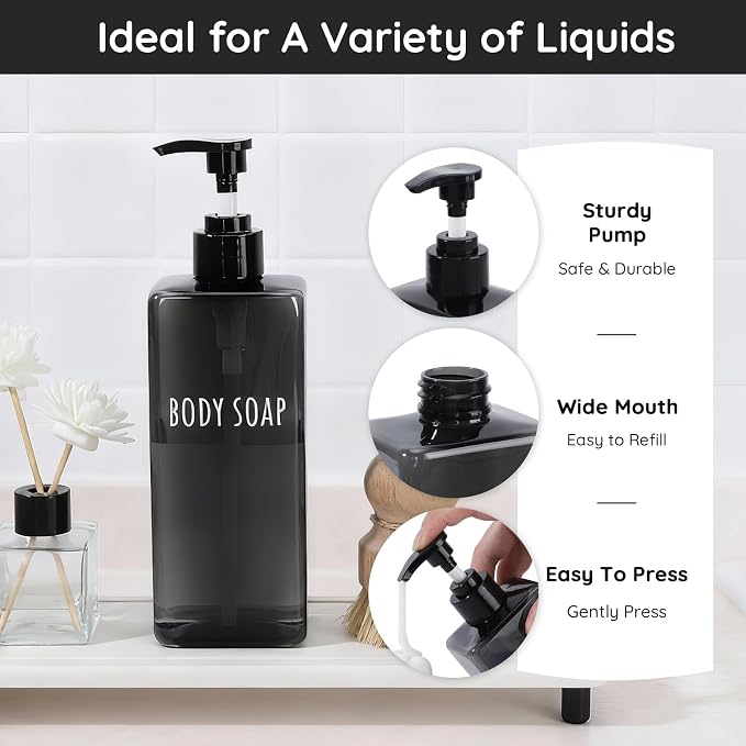 Segbeauty 16.9oz Black Shampoo and Conditioner Dispenser, 500ml Pre-Printed - Image 4