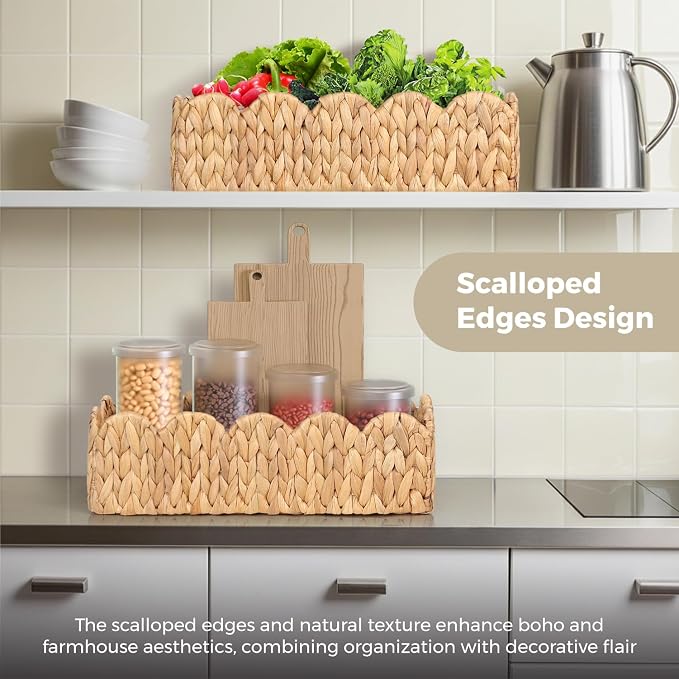 2Pcs Toilet Tank Basket for Bathroom, Handwoven Water Hyacinth Scalloped - Image 5