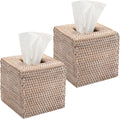 2 Pack Rattan Tissue Box Cover Square, Wicker Tissue Box Holder, Decorative by XIMISISE