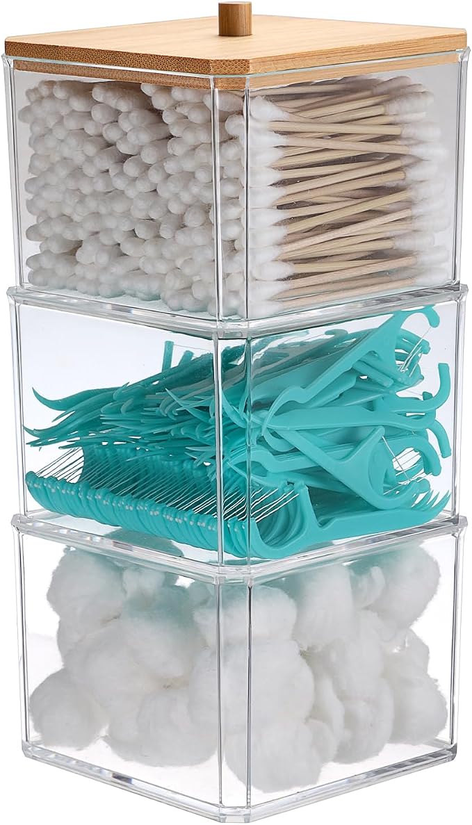 Hipiwe 3 Tiers Acrylic Cotton Swab Organizer Clear Qtip Holder by Hipiwe