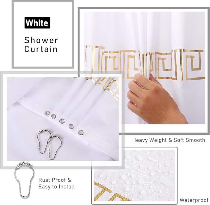 11PCS Bathroom Sets with Shower Curtain and Rugs Bathroom Accessories Set White - Image 2