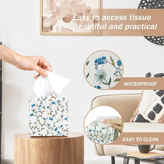 Dasiy and Blue Floral Tissue Box Cover Square - Image 3