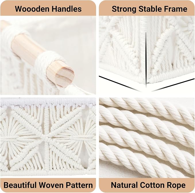 Nonam Macrame Storage Baskets, Boho Decor Style Woven Storage Boxes - Image 3