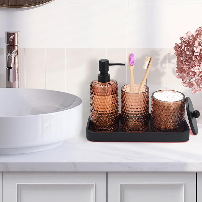 Bathroom Accessories Set, Toothbrush Holder, Qtip Holder Dispenser & Resin - Image 2