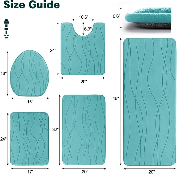 YIHOUSE Memory Foam Bathroom Rug Sets 5 Piece, Ultra Absorbent Bath Mat - Image 2