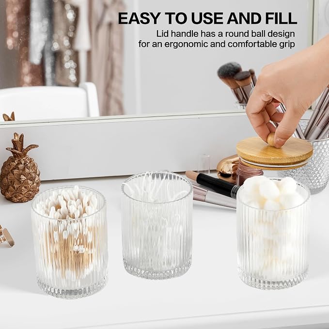 3 Pack Qtip Holder Bathroom Set, Cotton Pad Ball Swab Holder Cotton Round Floss - Image 6