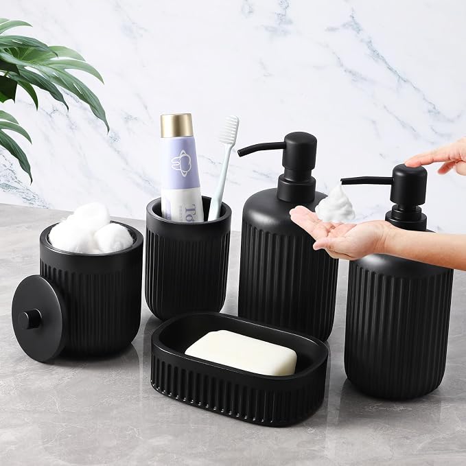 Black Resin Bathroom Accessories Set 5 Pcs, Bathroom Accessory Set Includes by BetterbathroomwithXLHOME
