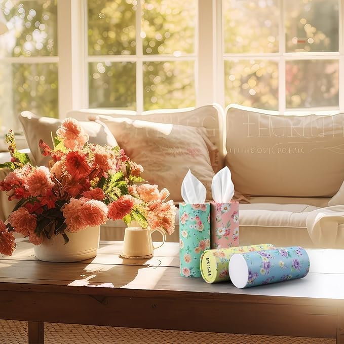 Outus 12 Pcs Spring Floral Car Tissues Cylinder Holder Flowers Round Tissue Box - Image 6