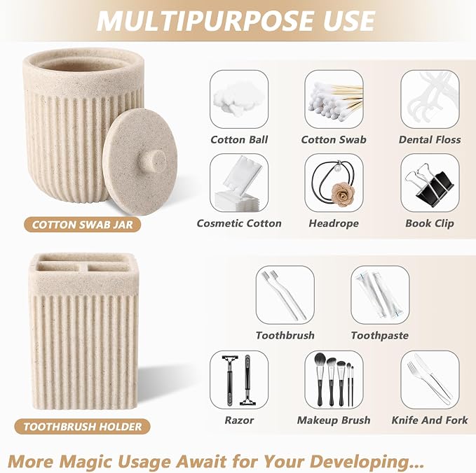 Resin Beige Bathroom Accessories Set 5 Pcs, Lotion Soap Dispenser, Toothbrush - Image 4