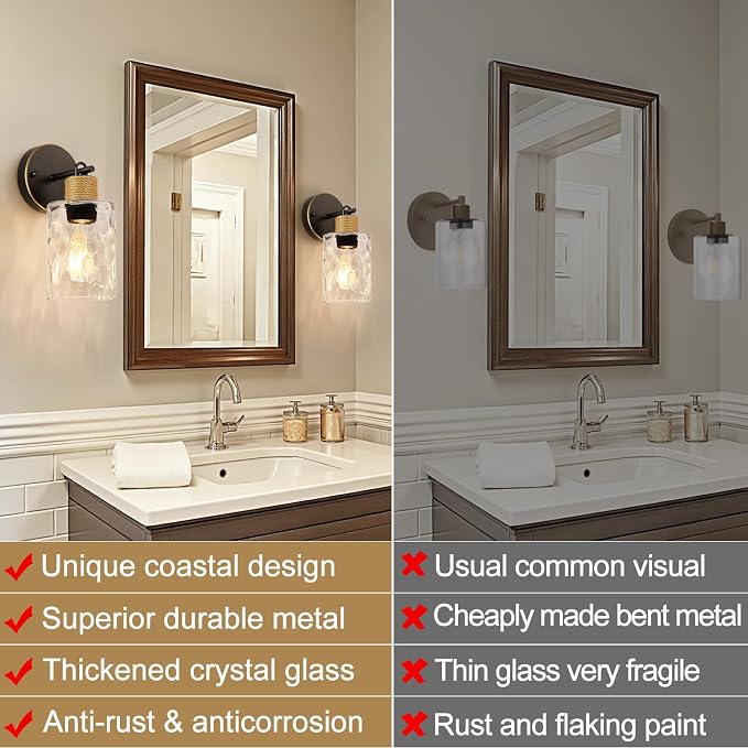 Set of 2 Wall Sconces for Bathroom, Coastal Modern Vanity Lights - Image 5