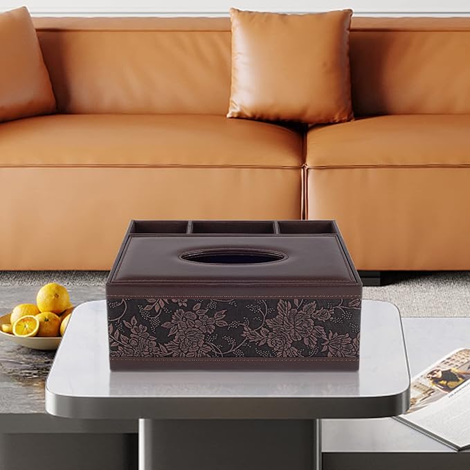 Tissue Box Cover Rectangle Retro Tissue Box Holder PU Leather Facial Tissues - Image 2