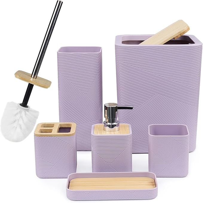 CERBIOR Bathroom Accessories Set 6 Piece Bamboo Bath Ensemble Includes Soap by CERBIOR