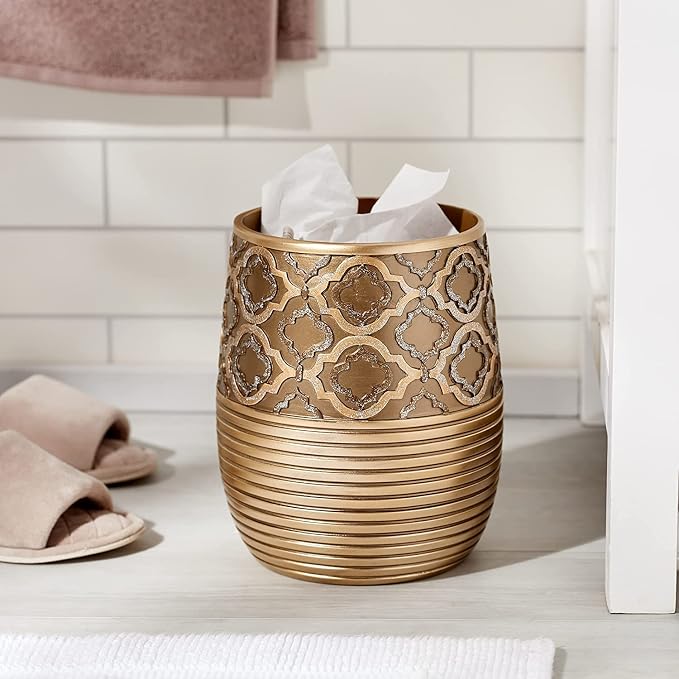 Zahari Home 2pc Spindle Modern Bath Accessories Set Waste Basket & Tissue Box - Image 2