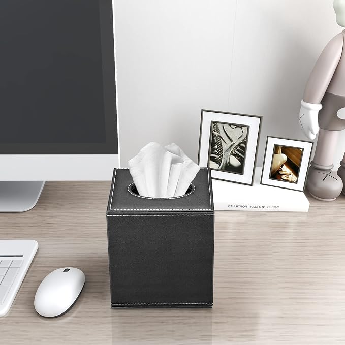 Tissue Box Cover, PU Leather Tissue Box Holder Square Box Covers - Image 2