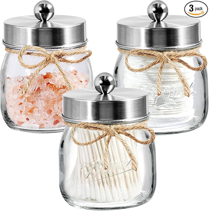 SheeChung 3 Pack Qtip Holder, Contracted Design Bathroom Decor, Apothecary Jars by SheeChung