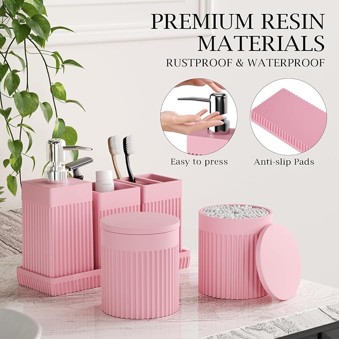 6-Piece Pink Bathroom Set - Image 4