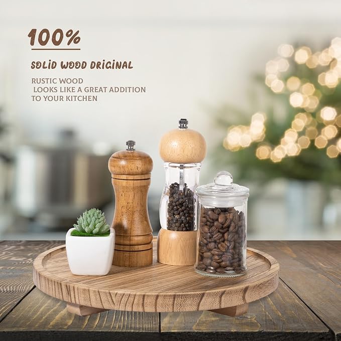 Round Decorative Tray Wood Bathroom Counter Organizer Farmhouse Kitchen Decor - Image 2