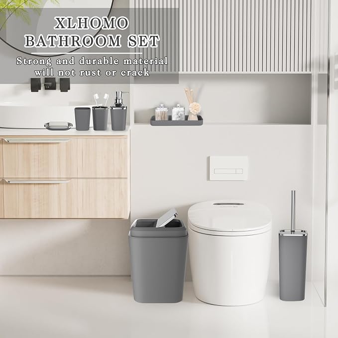 Grey Bathroom Accessories Sets Complete, 9-Piece Bathroom Accessories - Image 7