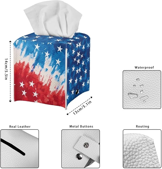 American Tie Dye Decorative Tissue Box Cover, Waterproof PU Leather Square - Image 7
