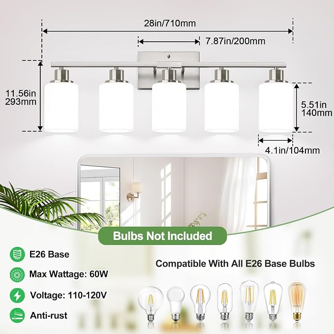 5-Light Brushed Nickel Bathroom Vanity Light - Image 8