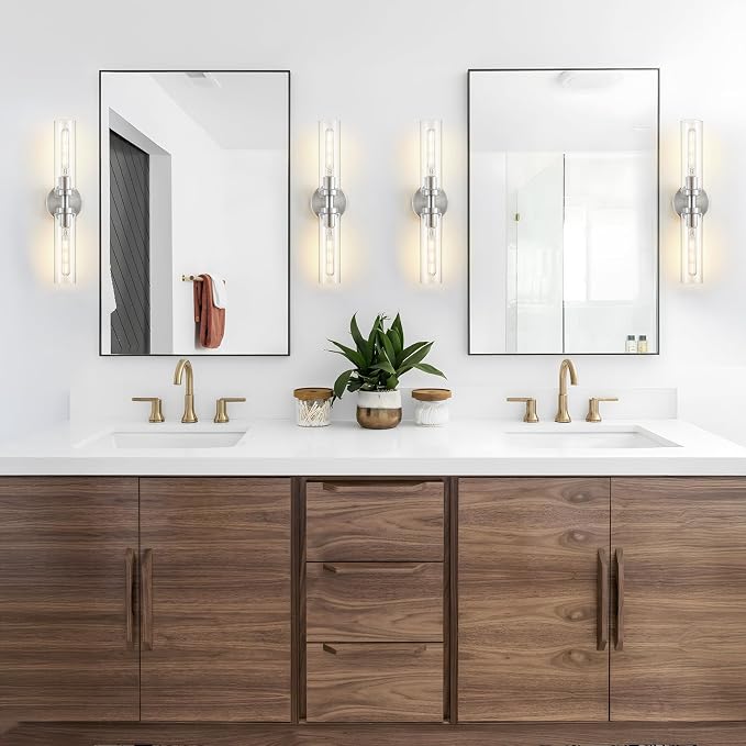 2-Light Brushed Nickel Bathroom Light Fixtures Over Mirror Modern Vanity Light - Image 8