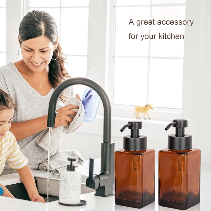 Foaming Soap Dispenser with Stainless Steel Pump, 12oz Refillable Glass Liquid - Image 5