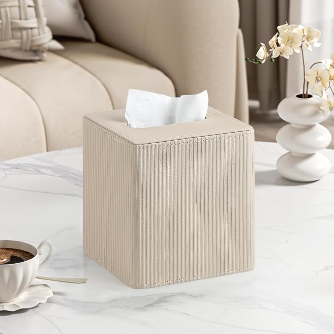 Tissue Box Cover Square with Magnetic Closure, PU Leather Tissue Box Holder - Image 2