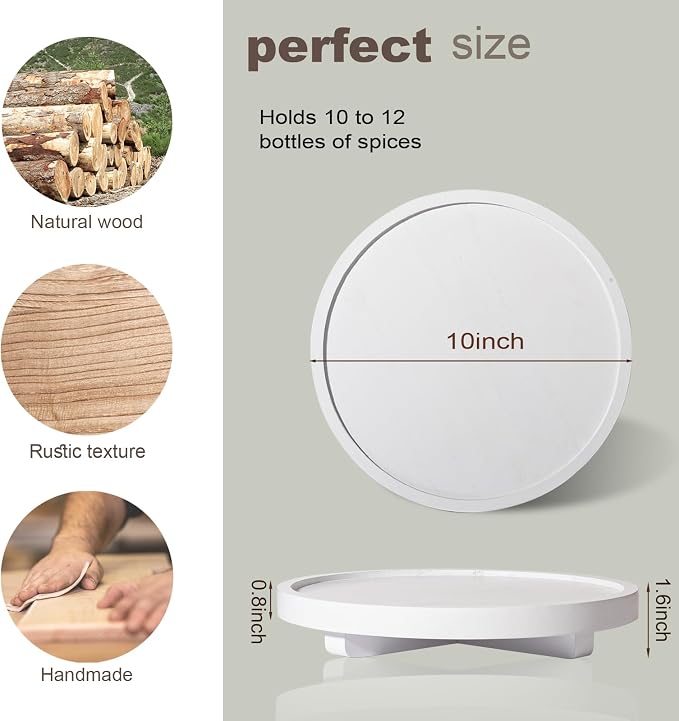 Round Decorative Tray Wood Bathroom Counter Organizer Farmhouse Kitchen Decor - Image 6