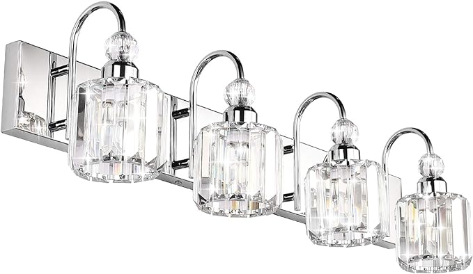 Ralbay Modern LED Crystal Bathroom Vanity Lights 4-Lights Stainless Steel by RalbayLighting