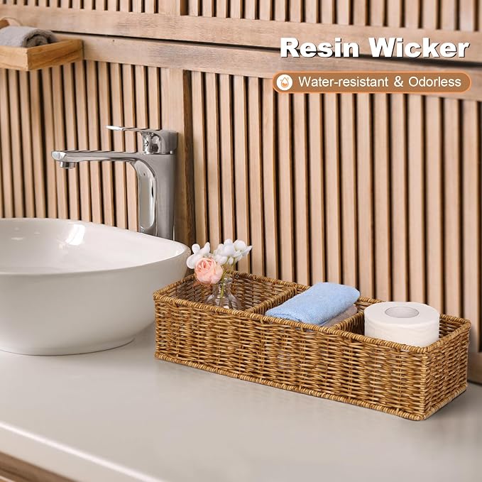 Wicker Toilet Paper Basket: 3 Water-resistant Compartments Organizer - Image 6
