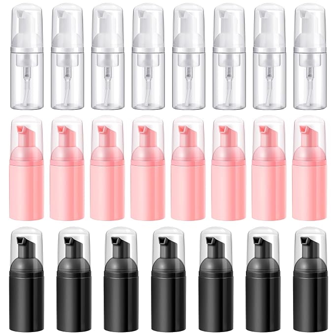 24 Pcs Foam Pump Bottles 1 Oz/ 30 ml Plastic Mini Empty Dispenser Travel Soap by Funtery