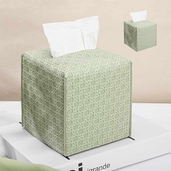 HOMOTEK 2 Pack Tissue Box Cover, Square PU Leather Tissue Holder, Decorative by HOMOTEK