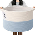 115L Large Blanket Basket, 23.6" L x 23.6" W x 15.7" H Rope Woven Baskets by HZFTJOY