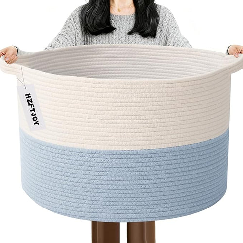115L Large Blanket Basket, 23.6" L x 23.6" W x 15.7" H Rope Woven Baskets by HZFTJOY