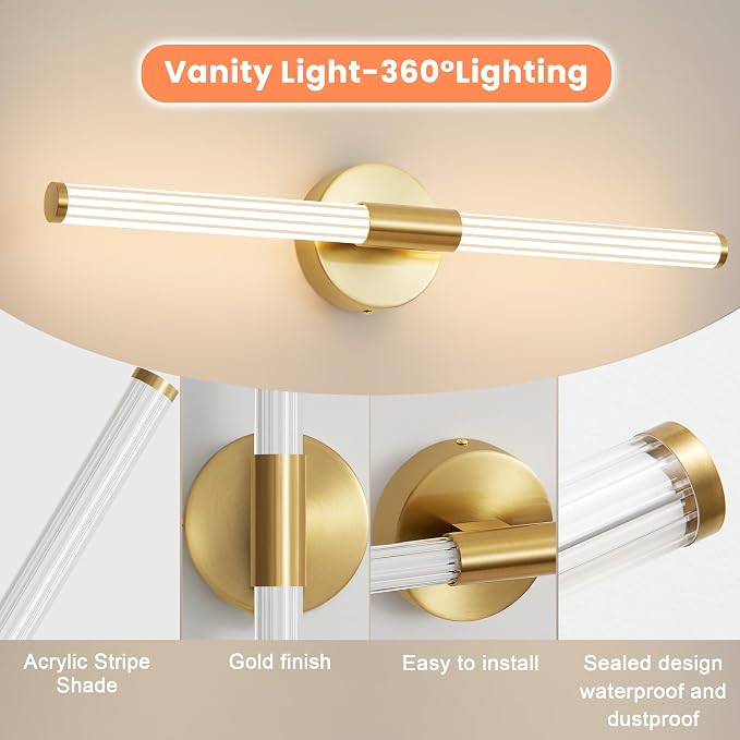 Gold Wall Sconces Set of Two Hardwired, Dimmable 5CCT LED Bathroom Light - Image 5