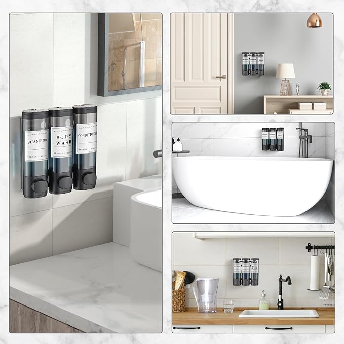 Shampoo and Conditioner Dispenser, Shower Soap Dispenser 3 Chamber No Drill - Image 2