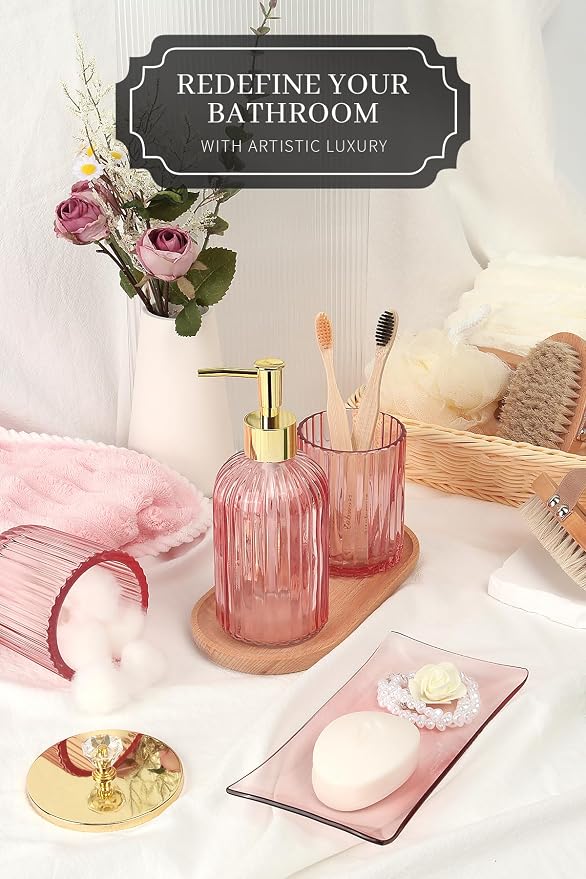 Designer Pink Glass Bathroom Accessories Sets - Image 2
