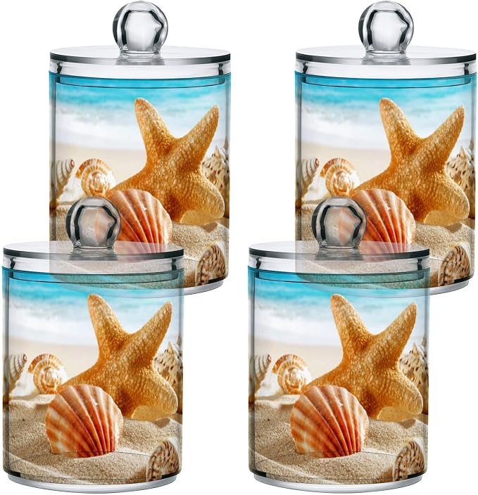 ALAZA 4 Pack Qtip Holder Dispenser Beach Starfish Ocean 2 Cotton Ball Cotton - Image 3